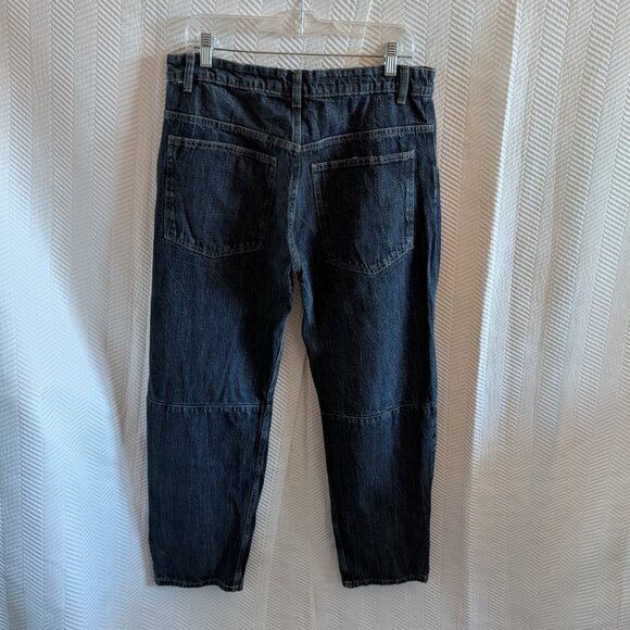 Zara Horseshoe Barrel Jeans Size 8 High Waist Sculpted Leg Dark Blue Wash Denim - Picture 3 of 11